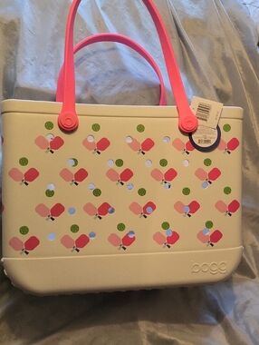 Bogg Pickel Ball Bag Women's Tote in Cream with Pink Handles Bnwt